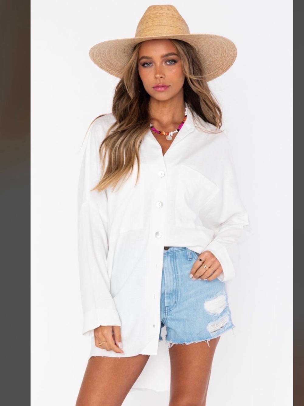 Show Me Your Mumu Johns button down shirt white linen beachy oversized size M